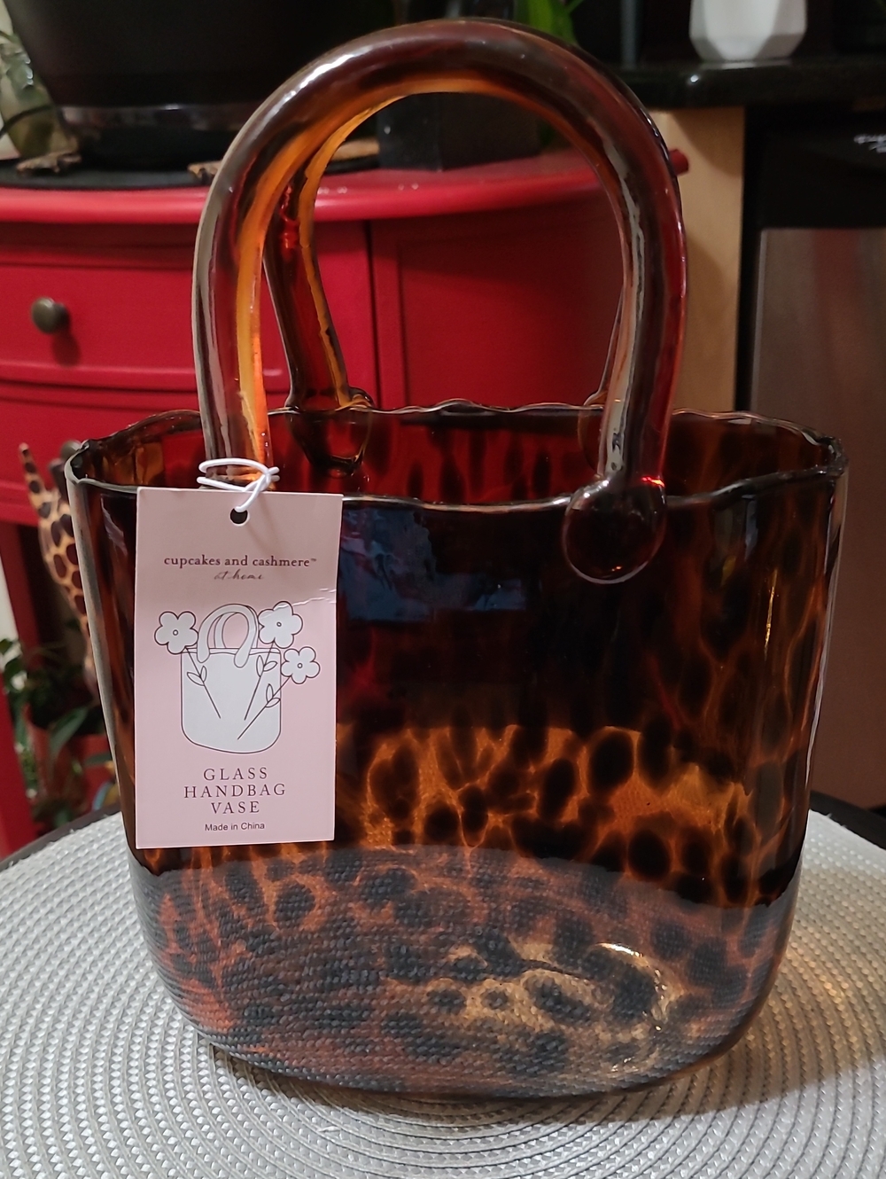 Cupcakes & Cashmere Tortoiseshell Glass Handbag Vase